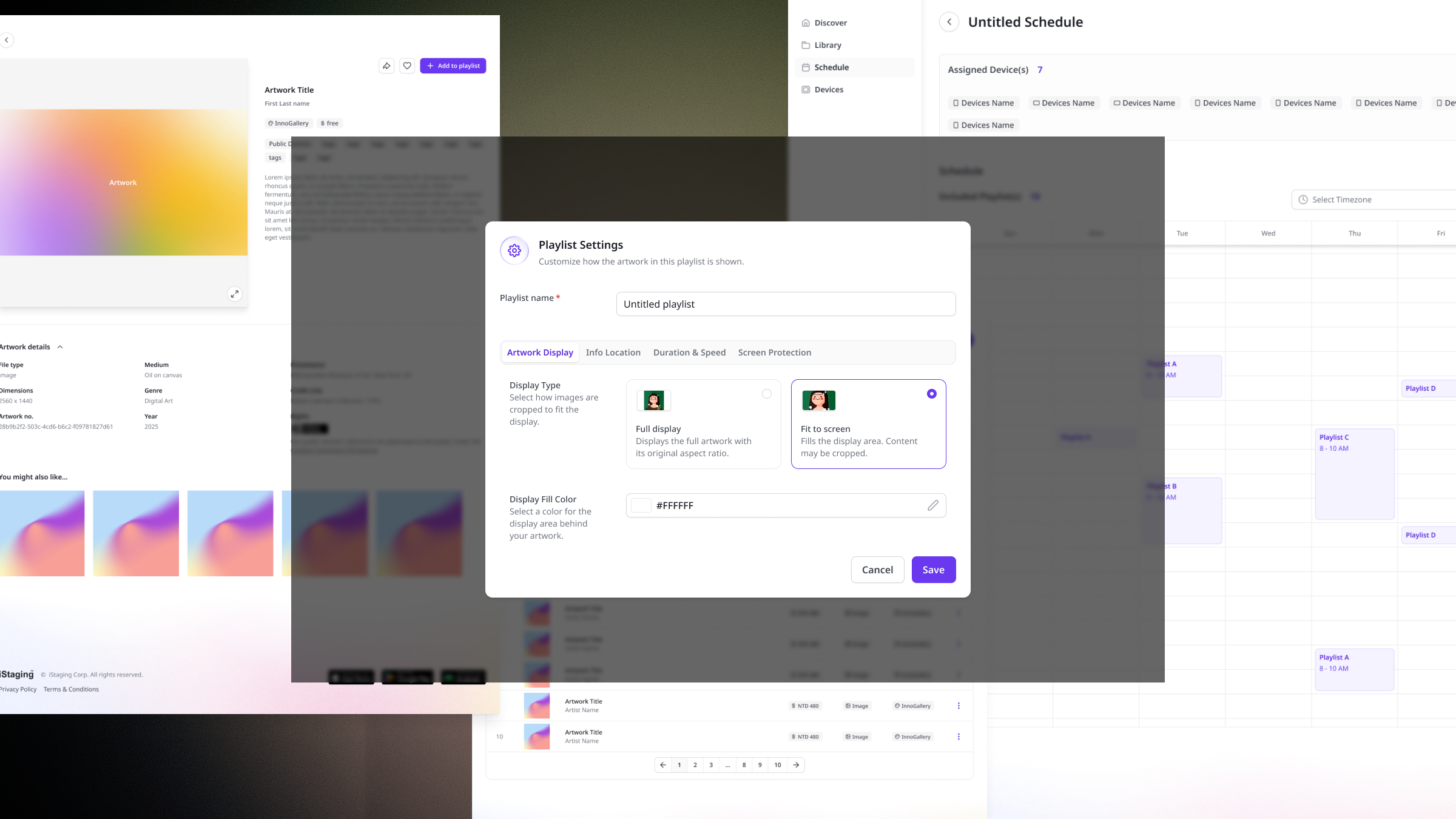 The CURATOR CMS dashboard showing multi-device content management