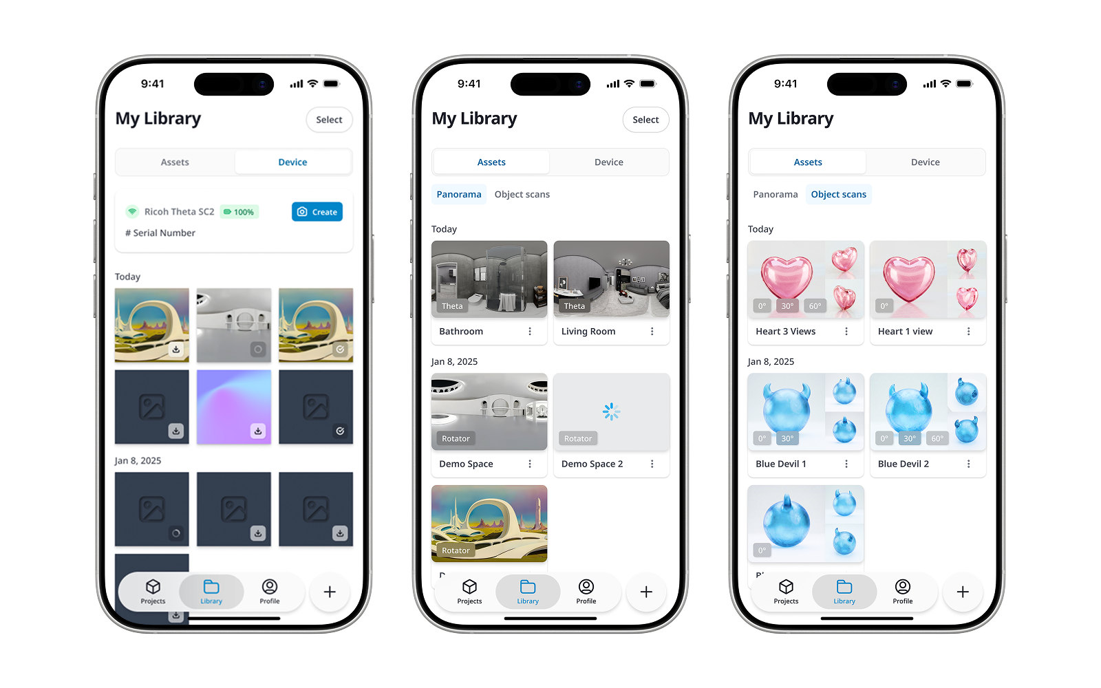 Asset library and project views