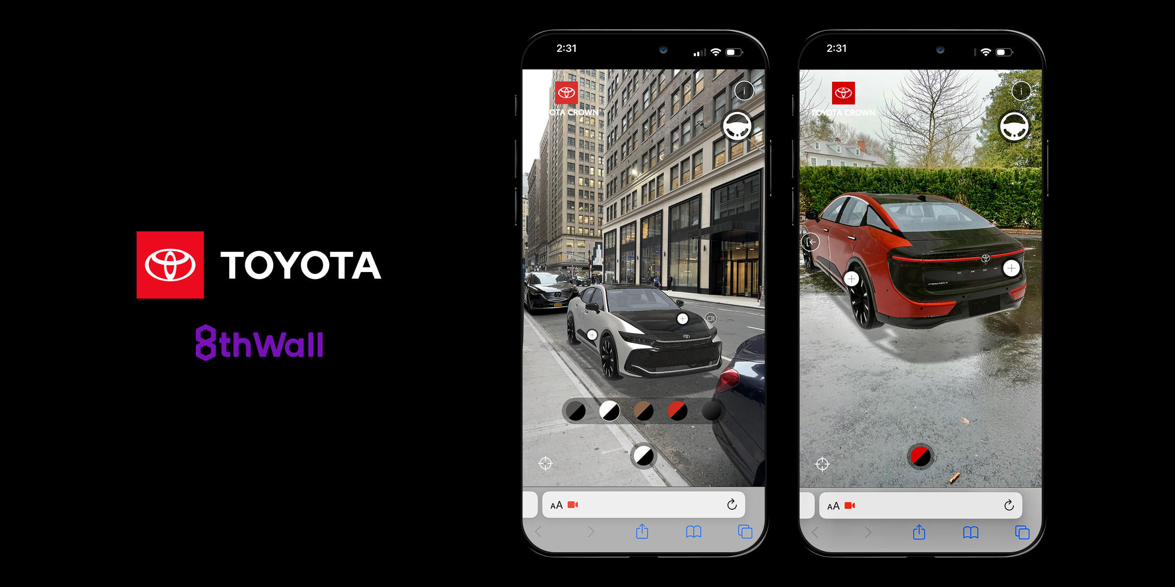 Toyota Crown rendered in a real environment via WebAR