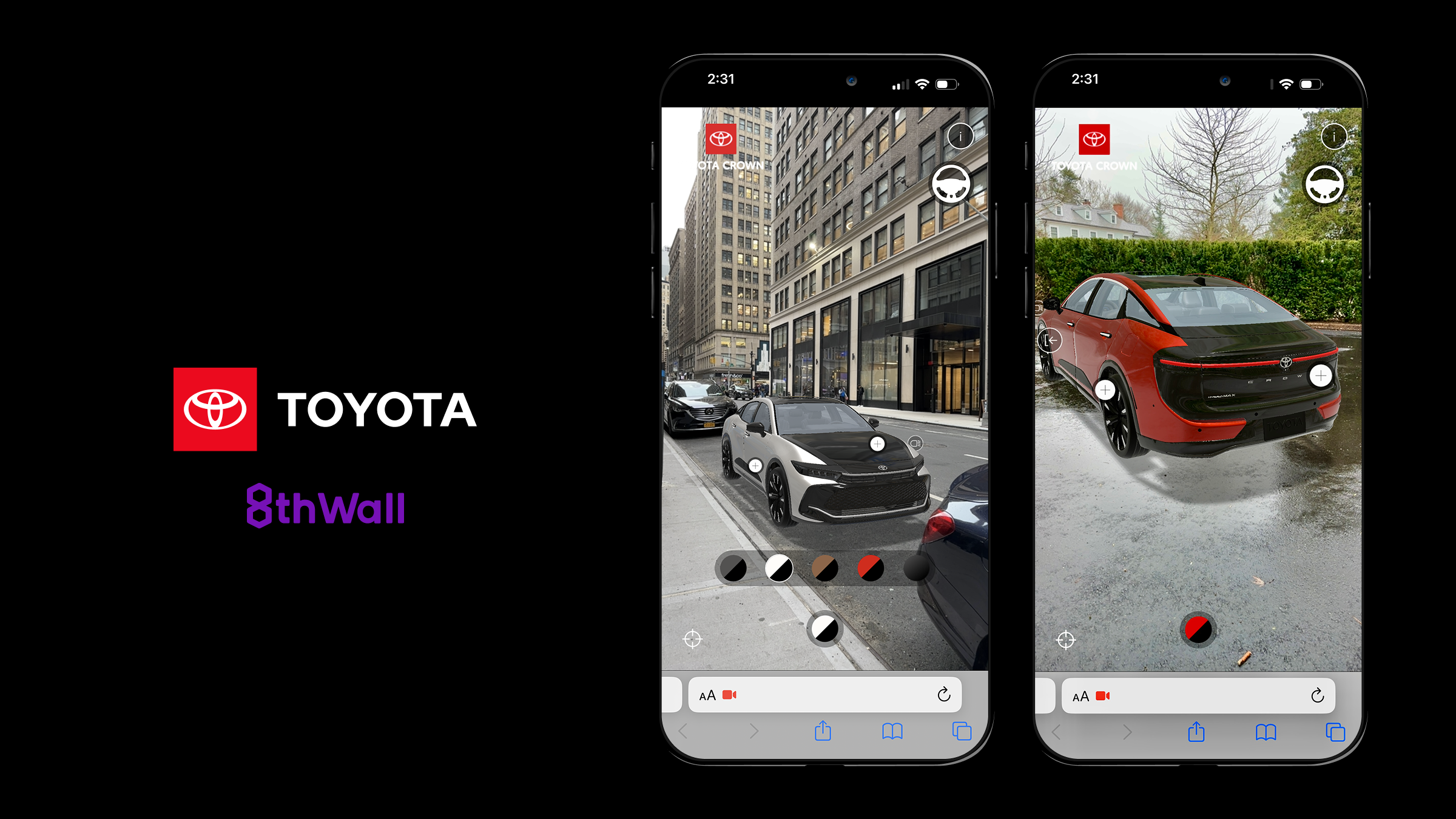 Toyota Crown AR experience showing 3D vehicle in real-world environment