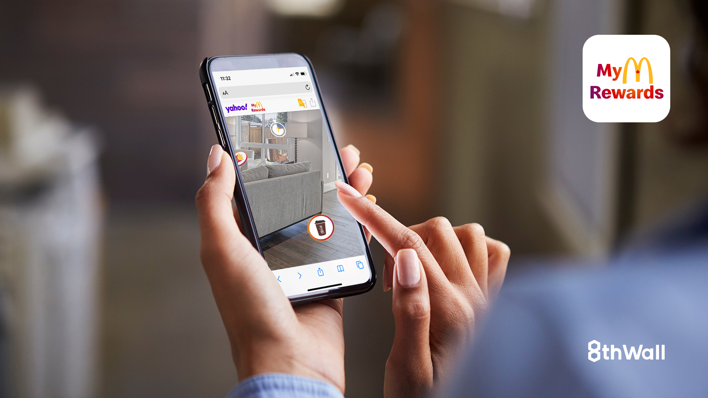 Find Your Favourites AR — users interacting with virtual McDonald's items in their real environment